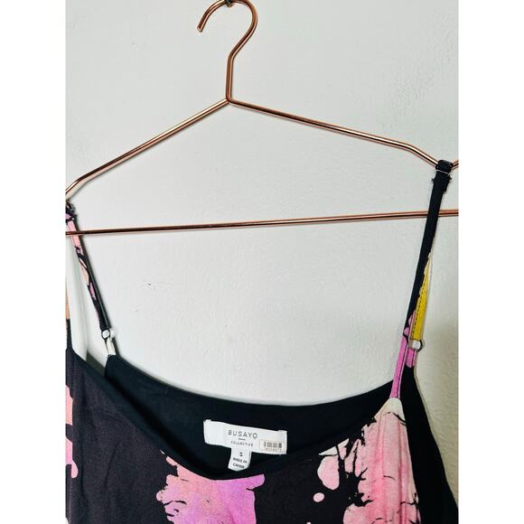 BUSAYO COLLECTIVE Black Pink Tie-Dye V-Neck Slip Style Dress Size Small - Picture 11 of 11